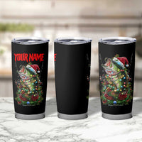 Custom Christmas Bass Fishing Tumbler Cup Santa Hat and Holiday Lights on Black Background - Wonder Print Shop