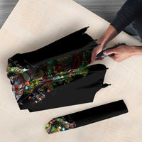 Custom Christmas Bass Fishing Umbrella Santa Hat and Holiday Lights on Black Background - Wonder Print Shop