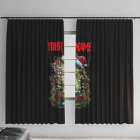 Custom Christmas Bass Fishing Window Curtain Santa Hat and Holiday Lights on Black Background - Wonder Print Shop
