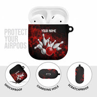 Red Bowling Ball and Pins Design AirPods Case with Fiery Smoke Background and Custom Team Name Text - Wonder Print Shop