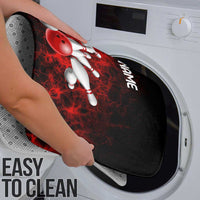 Red Bowling Ball and Pins Design Bathroom Set with Fiery Smoke Background and Custom Team Name Text - Wonder Print Shop