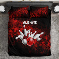 Red Bowling Ball and Pins Design Bedding Set with Fiery Smoke Background and Custom Team Name Text - Wonder Print Shop