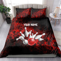Red Bowling Ball and Pins Design Bedding Set with Fiery Smoke Background and Custom Team Name Text - Wonder Print Shop