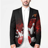 Red Bowling Ball and Pins Design Blazer with Fiery Smoke Background and Custom Team Name Text - Wonder Print Shop