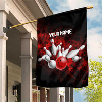 Red Bowling Ball and Pins Design Garden Flag with Fiery Smoke Background and Custom Team Name Text - Wonder Print Shop
