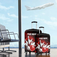 Red Bowling Ball and Pins Design Luggage Cover with Fiery Smoke Background and Custom Team Name Text - Wonder Print Shop