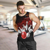 Red Bowling Ball and Pins Design Men Tank Top with Fiery Smoke Background and Custom Team Name Text - Wonder Print Shop