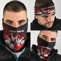 Red Bowling Ball and Pins Design Neck Gaiter with Fiery Smoke Background TS04