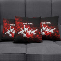 Red Bowling Ball and Pins Design Pillow Cover with Fiery Smoke Background and Custom Team Name Text - Wonder Print Shop