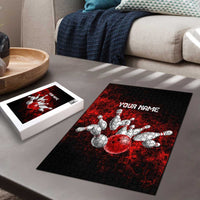 Red Bowling Ball and Pins Design Puzzle with Fiery Smoke Background and Custom Team Name Text - Wonder Print Shop