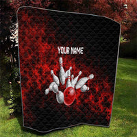 Red Bowling Ball and Pins Design Quilt with Fiery Smoke Background and Custom Team Name Text - Wonder Print Shop