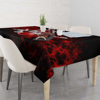 Red Bowling Ball and Pins Design Tablecloth with Fiery Smoke Background and Custom Team Name Text - Wonder Print Shop