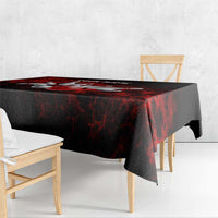 Red Bowling Ball and Pins Design Tablecloth with Fiery Smoke Background and Custom Team Name Text - Wonder Print Shop