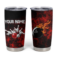 Red Bowling Ball and Pins Design Tumbler Cup with Fiery Smoke Background and Custom Team Name Text - Wonder Print Shop
