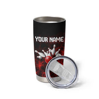 Red Bowling Ball and Pins Design Tumbler Cup with Fiery Smoke Background and Custom Team Name Text - Wonder Print Shop