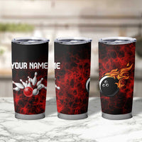 Red Bowling Ball and Pins Design Tumbler Cup with Fiery Smoke Background and Custom Team Name Text - Wonder Print Shop