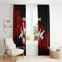 Red Bowling Ball and Pins Design Window Curtain with Fiery Smoke Background and Custom Team Name Text - Wonder Print Shop