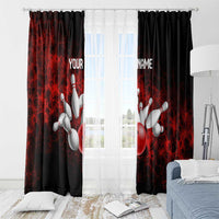 Red Bowling Ball and Pins Design Window Curtain with Fiery Smoke Background and Custom Team Name Text - Wonder Print Shop