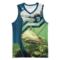 Catfish and Underwater Scene Design Basketball Jersey with Forest Background and Fishing Theme Elements - Wonder Print Shop
