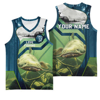 Catfish and Underwater Scene Design Basketball Jersey with Forest Background and Fishing Theme Elements - Wonder Print Shop