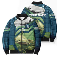 Catfish and Underwater Scene Design Bomber Puffer Jacket with Forest Background and Fishing Theme Elements - Wonder Print Shop