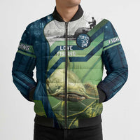 Catfish and Underwater Scene Design Bomber Puffer Jacket with Forest Background and Fishing Theme Elements - Wonder Print Shop