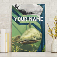 Catfish and Underwater Scene Design Canvas Wall Art with Forest Background and Fishing Theme Elements - Wonder Print Shop
