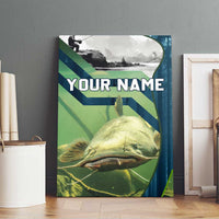 Catfish and Underwater Scene Design Canvas Wall Art with Forest Background and Fishing Theme Elements - Wonder Print Shop