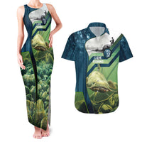 Catfish and Underwater Scene Design Couples Matching Tank Maxi Dress and Hawaiian Shirt with Forest Background and Fishing Theme Elements - Wonder Print Shop