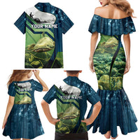 Catfish and Underwater Scene Design Family Matching Mermaid Dress and Hawaiian Shirt with Forest Background and Fishing Theme Elements - Wonder Print Shop