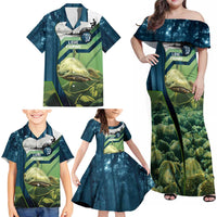Catfish and Underwater Scene Design Family Matching Off Shoulder Maxi Dress and Hawaiian Shirt with Forest Background and Fishing Theme Elements - Wonder Print Shop