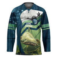 Catfish and Underwater Scene Design Hockey Jersey with Forest Background and Fishing Theme Elements - Wonder Print Shop