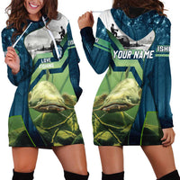 Catfish and Underwater Scene Design Hoodie Dress with Forest Background and Fishing Theme Elements - Wonder Print Shop