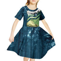 Catfish and Underwater Scene Design Kid Short Sleeve Dress with Forest Background and Fishing Theme Elements - Wonder Print Shop
