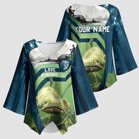 Catfish and Underwater Scene Design Kimono Sleeve Blouse with Forest Background and Fishing Theme Elements - Wonder Print Shop