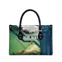 Catfish and Underwater Scene Design Leather Bag with Forest Background and Fishing Theme Elements - Wonder Print Shop
