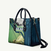 Catfish and Underwater Scene Design Leather Bag with Forest Background and Fishing Theme Elements - Wonder Print Shop