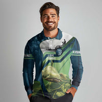 Catfish and Underwater Scene Design Long Sleeve Polo Shirt with Forest Background and Fishing Theme Elements - Wonder Print Shop