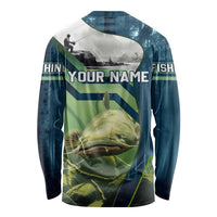 Catfish and Underwater Scene Design Long Sleeve Shirt with Forest Background and Fishing Theme Elements - Wonder Print Shop