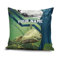 Catfish and Underwater Scene Design Pillow Cover with Forest Background and Fishing Theme Elements - Wonder Print Shop