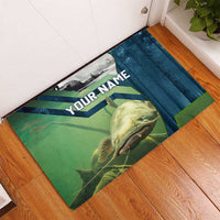 Catfish and Underwater Scene Design Rubber Doormat with Forest Background and Fishing Theme Elements - Wonder Print Shop