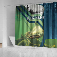 Catfish and Underwater Scene Design Shower Curtain with Forest Background and Fishing Theme Elements - Wonder Print Shop