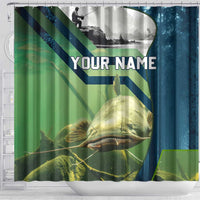 Catfish and Underwater Scene Design Shower Curtain with Forest Background and Fishing Theme Elements - Wonder Print Shop