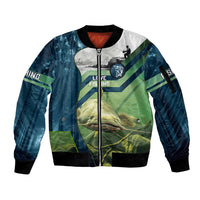 Catfish and Underwater Scene Design Sleeve Zip Bomber Jacket with Forest Background and Fishing Theme Elements - Wonder Print Shop