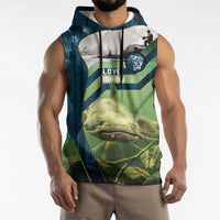 Catfish and Underwater Scene Design Sleeveless Hoodie with Forest Background and Fishing Theme Elements - Wonder Print Shop