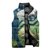 Catfish and Underwater Scene Design Sleeveless Puffer Jacket with Forest Background and Fishing Theme Elements - Wonder Print Shop