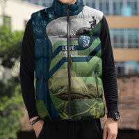 Catfish and Underwater Scene Design Sleeveless Puffer Jacket with Forest Background and Fishing Theme Elements - Wonder Print Shop