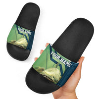 Catfish and Underwater Scene Design Slide Sandals with Forest Background and Fishing Theme Elements - Wonder Print Shop