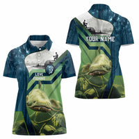 Catfish and Underwater Scene Design Women Polo Shirt with Forest Background and Fishing Theme Elements - Wonder Print Shop