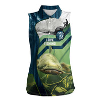 Catfish and Underwater Scene Design Women Sleeveless Polo Shirt with Forest Background and Fishing Theme Elements - Wonder Print Shop